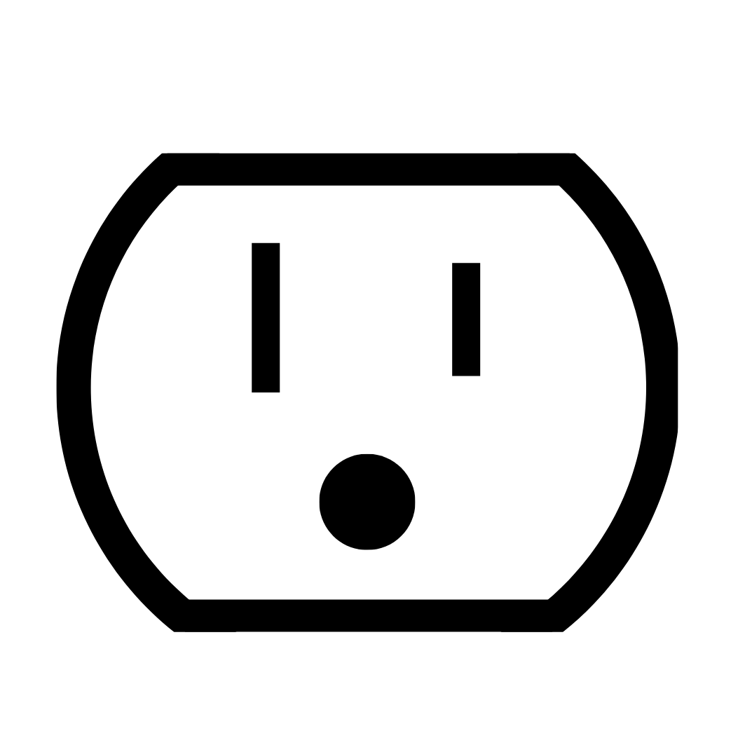 Line drawing of a Type B type socket that had two vertical holes and one circular one