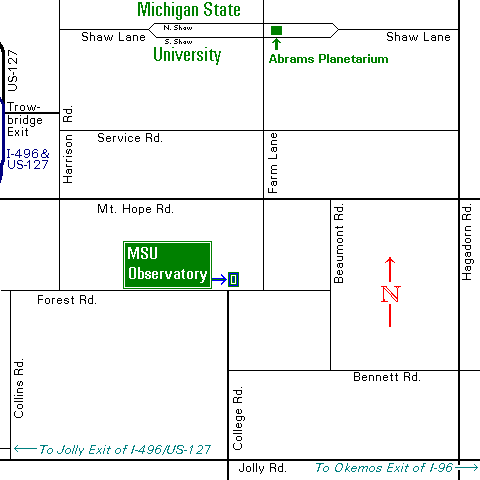 Map showing location of MSU Observatory