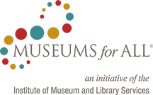 Museums for all logo with an infinity shaped loop of cirlces in yellow, red, and teal.