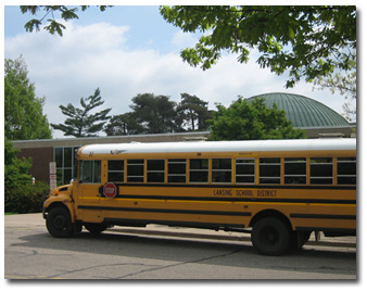 School Bus in front of the planetarium