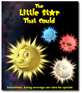 Four large stars with faces: yellow, blue, red, and white. Text at the bottom reads "Sometimes, being average can also be special."