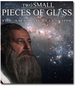 Galileo in front of a nebulous cloud of stars. 
