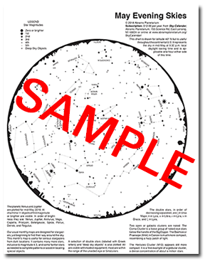 screenshot of Sky calendar sky map with the word sample overlaid in big red letters