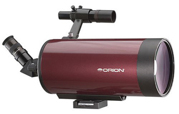 A red short squat telescope with an eyepiece on the back